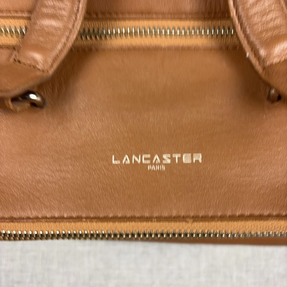 Lancaster Satchel Bag Womens Medium Brown Leather Top Handle Crossbody Zip